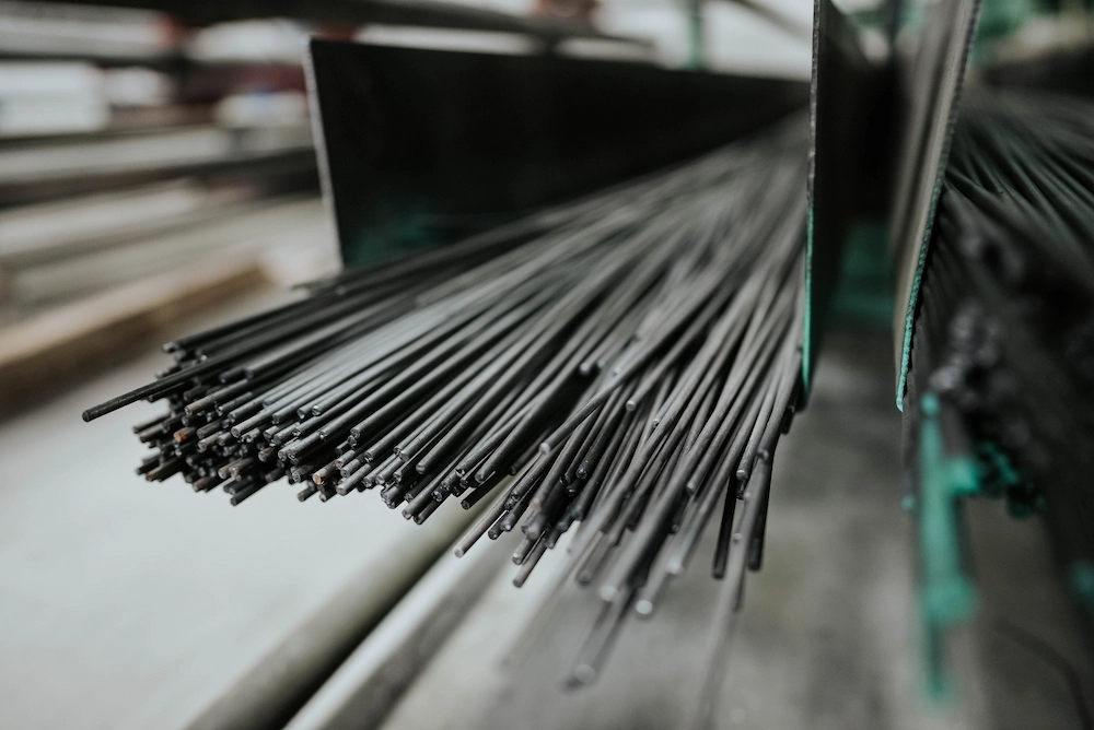 Close-up of hot and cold rolled steel bars