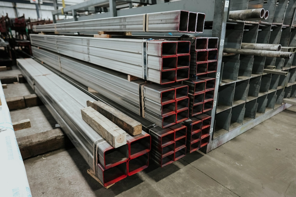 Steel tubing stacked for distribution